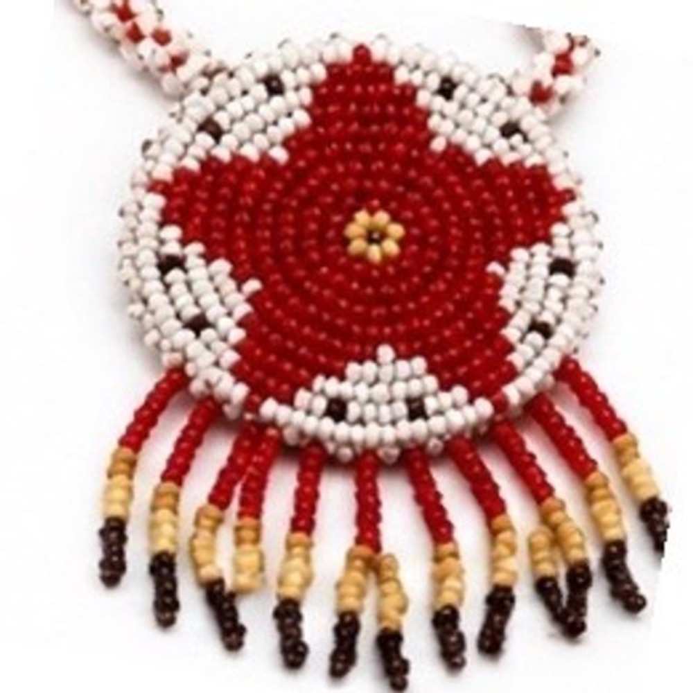 Handmade Beaded Medallion Necklace Red Star Fringe Southwestern Boho Statement